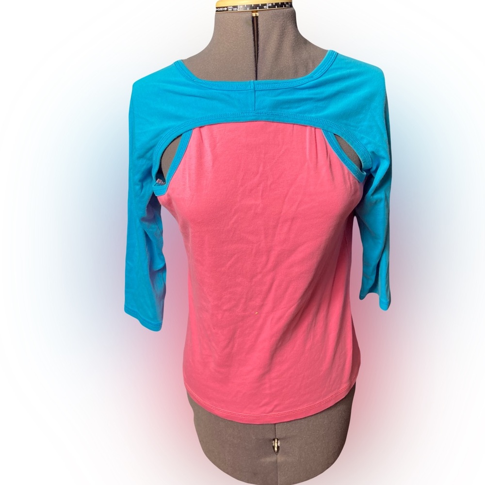 Moda International Pink Blue Cut out Top Y2K Large